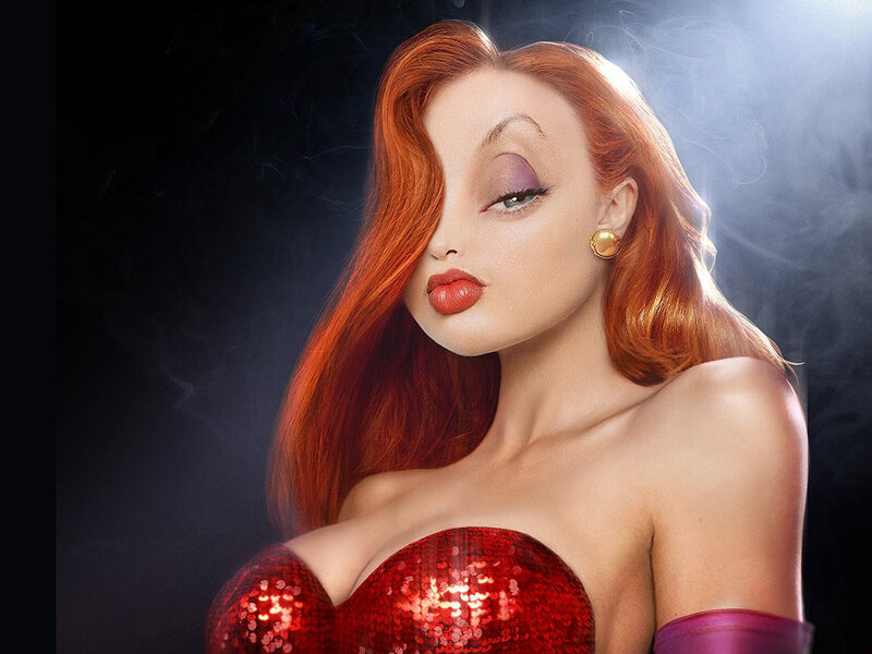 Woman with Red Hair — Dramatic, Digital Art, Red Sequin Top