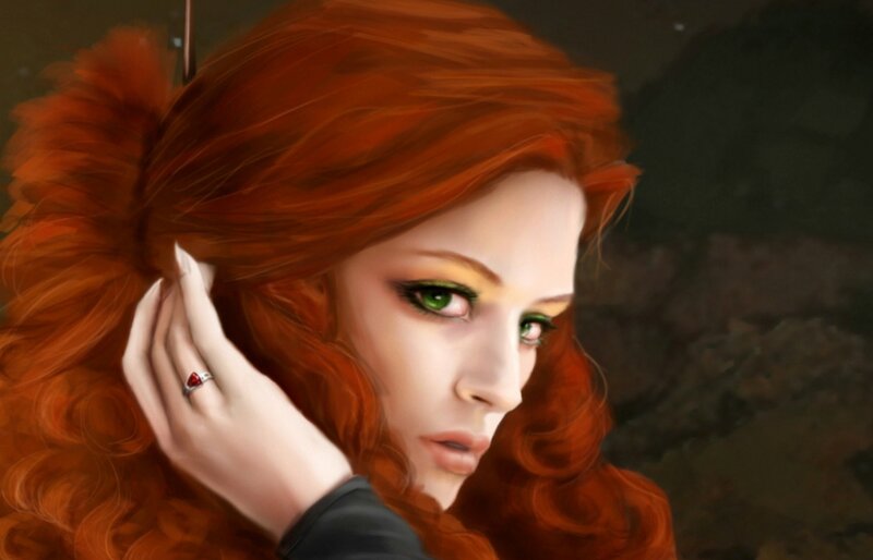 Woman with Red Hair — Dramatic, Digital Art, Ring