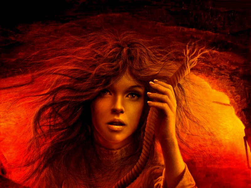 Woman with Red Hair — Dramatic, Digital Art, Rope