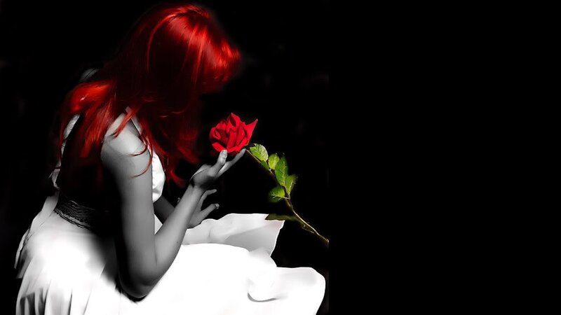 Woman with Red Hair — Dramatic, Digital Art, Rose, Dress