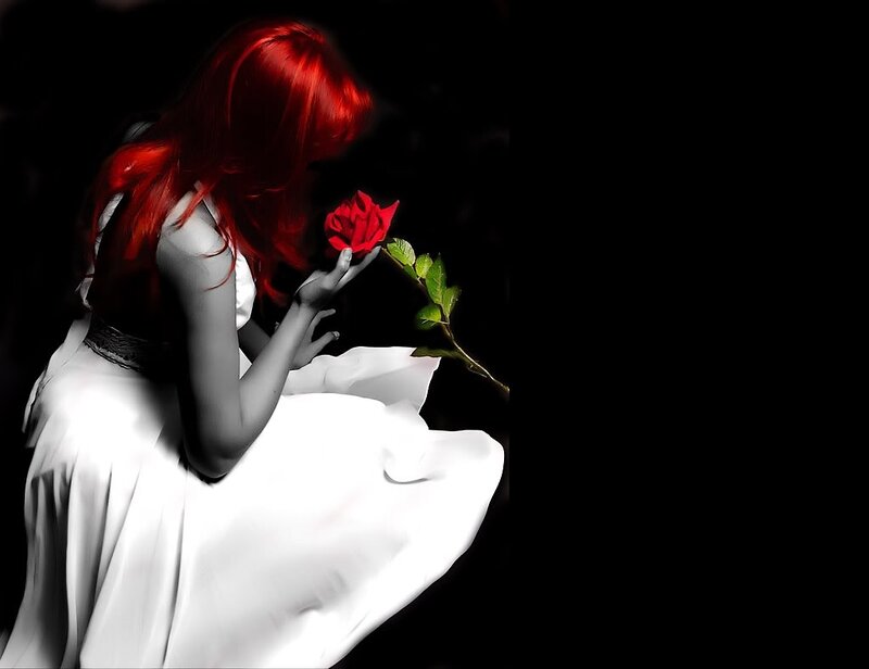 Woman with Red Hair — Dramatic, Digital Art, Rose