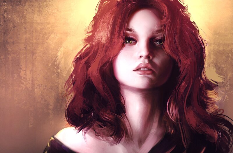 Woman with Red Hair — Dramatic, Digital Art, Shoulder, Light