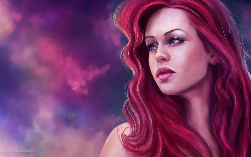 Woman with Red Hair — Dramatic, Digital Art, Sky