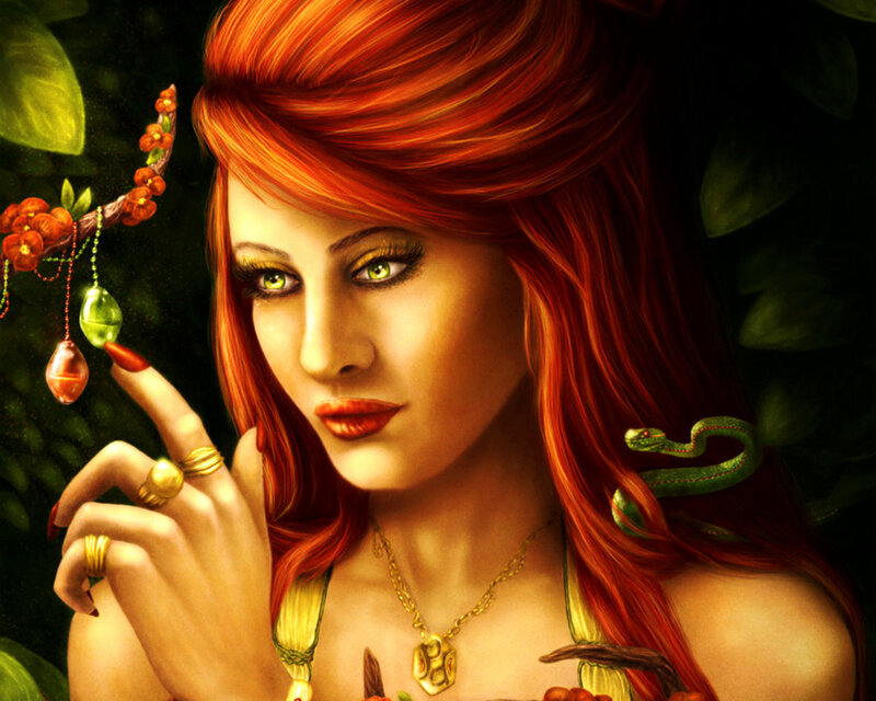 Woman with Red Hair — Dramatic, Digital Art, Snake