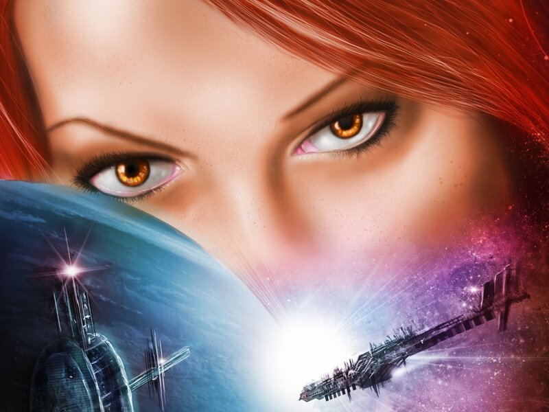Woman with Red Hair — Dramatic, Digital Art, Spaceship