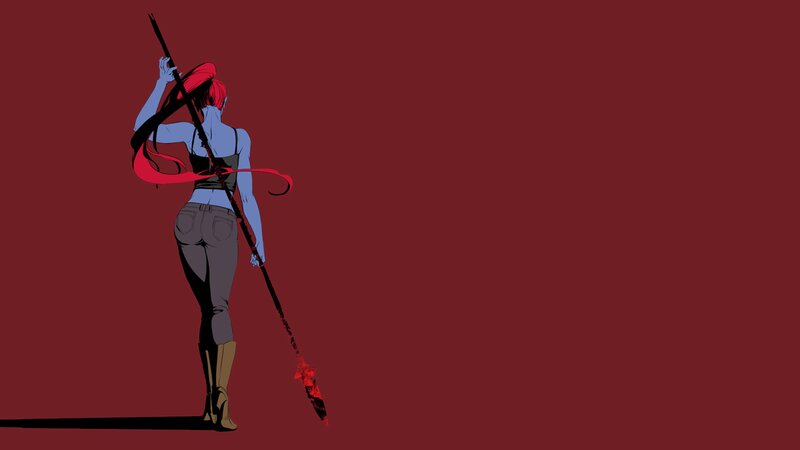 Woman with Red Hair — Dramatic, Digital Art, Spear, Red Ribbon