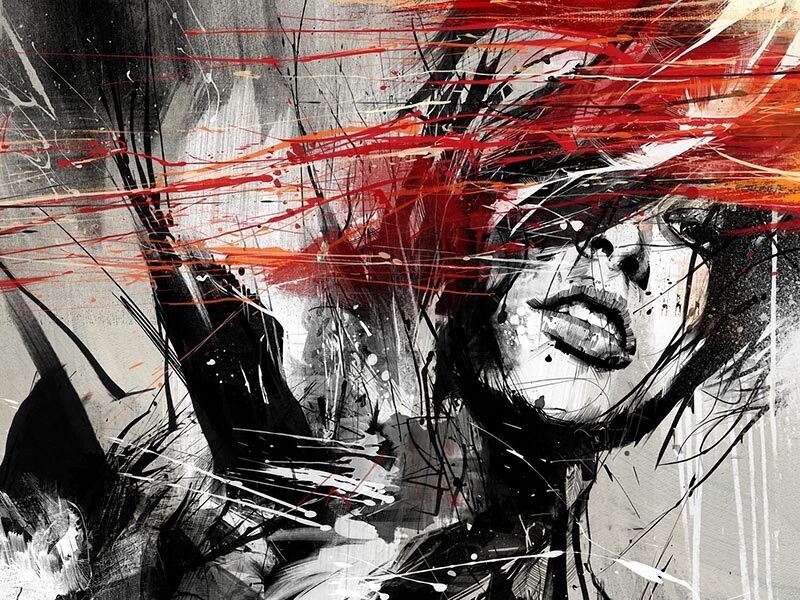 Woman with Red Hair — Dramatic, Digital Art, Splatter