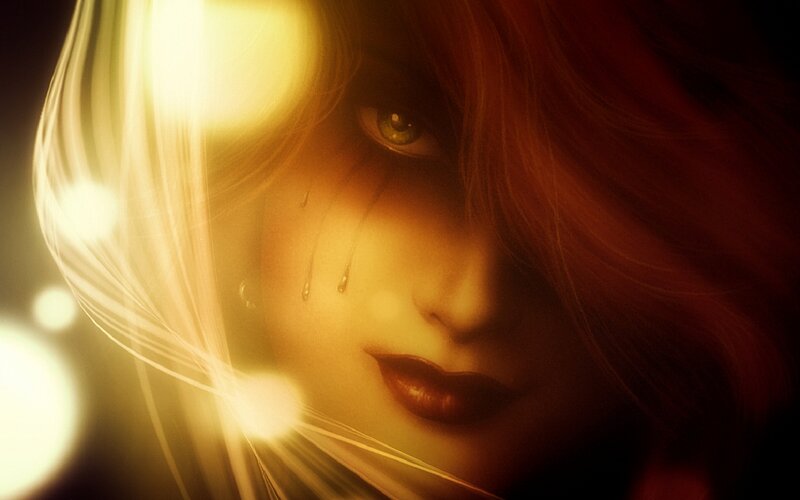 Woman with Red Hair — Dramatic, Digital Art, Tears