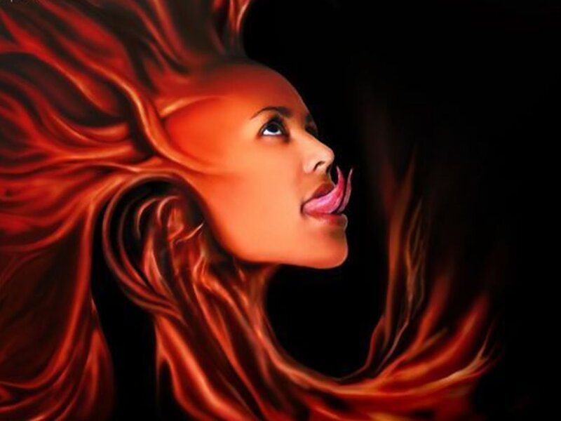 Woman with Red Hair — Dramatic, Digital Art, Tongue