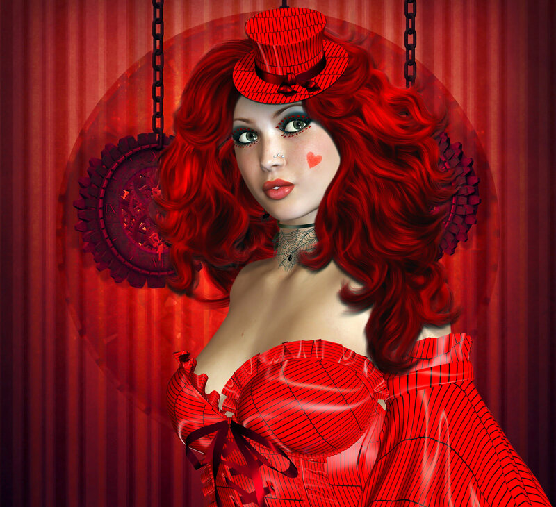 Woman with Red Hair — Dramatic, Digital Art, Top Hat