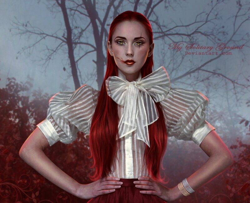 Woman with Red Hair — Dramatic, Digital Art, Tree