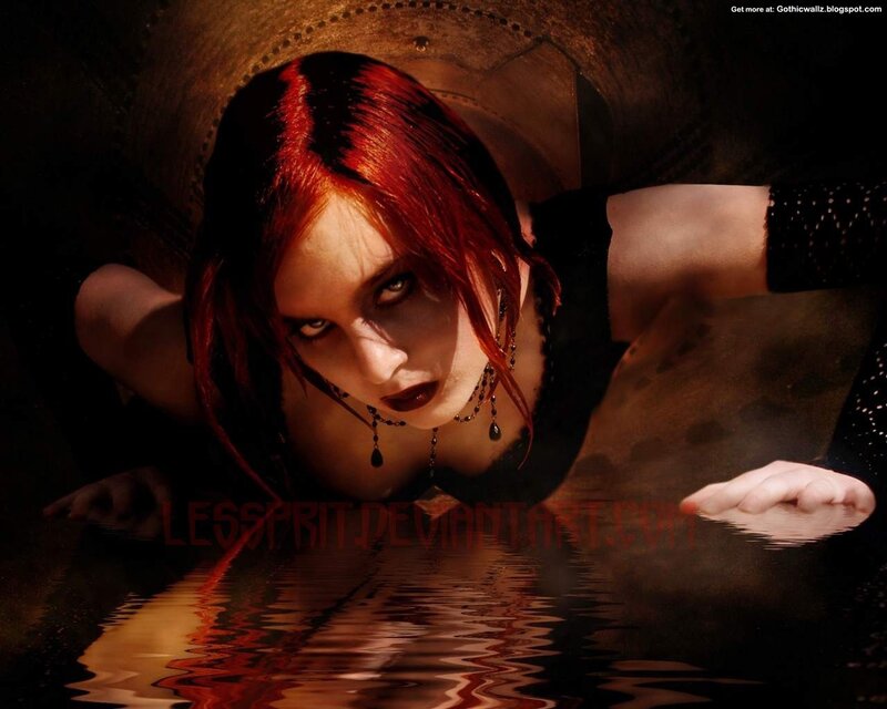Woman with Red Hair — Dramatic, Digital Art, Water, Tunnel