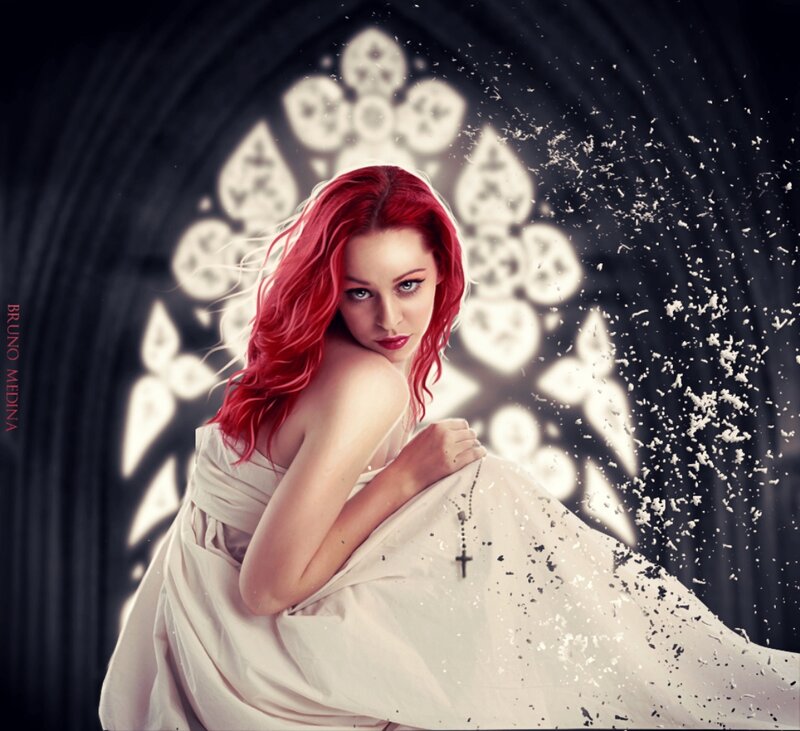 Woman with Red Hair — Dramatic, Digital Art, White Dress