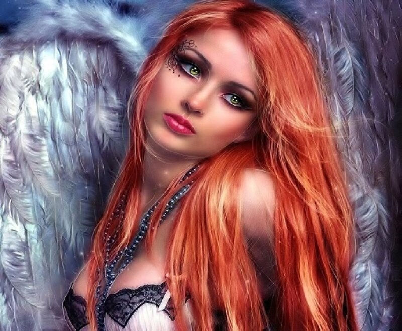 Woman with Red Hair — Dramatic, Digital Art, Wings