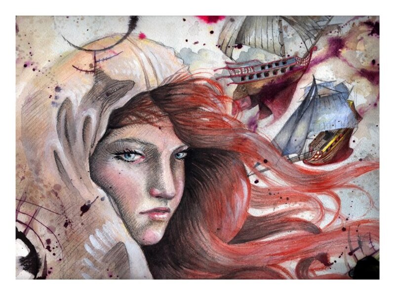 Woman with Red Hair — Dramatic, Illustration, Ships