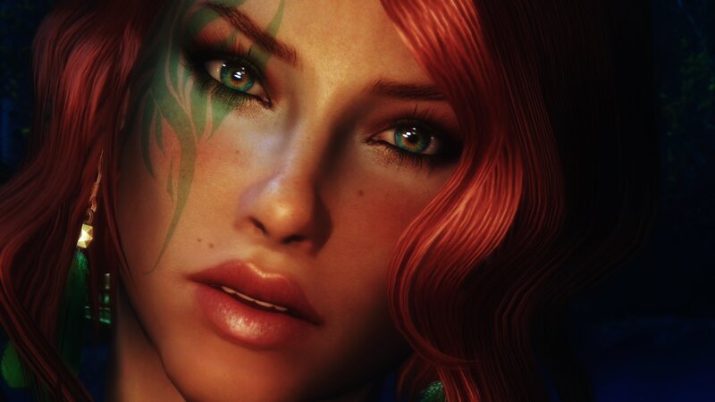Woman with Red Hair — Dramatic, Night, 3d Render, Green Makeup