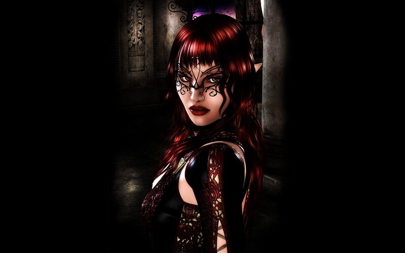 Woman with Red Hair — Dramatic, Night, 3d Render, Mask