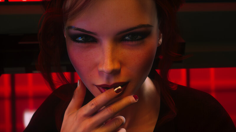 Woman with Red Hair — Dramatic, Night, 3d Render, Red Lighting
