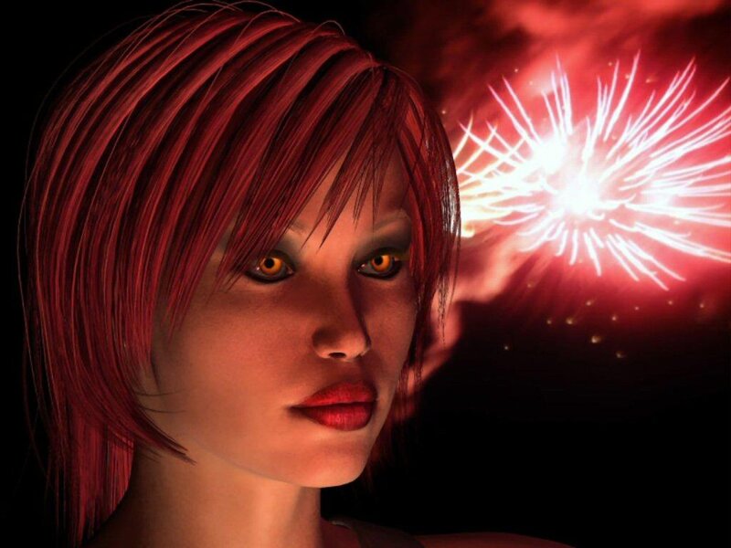 Woman with Red Hair — Dramatic, Night, 3d Render