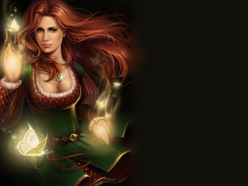 Woman with Red Hair — Dramatic, Night, Digital Art, Butterflies