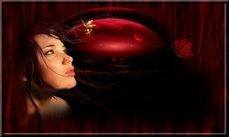 Woman with Red Hair — Dramatic, Night, Digital Art, Butterfly