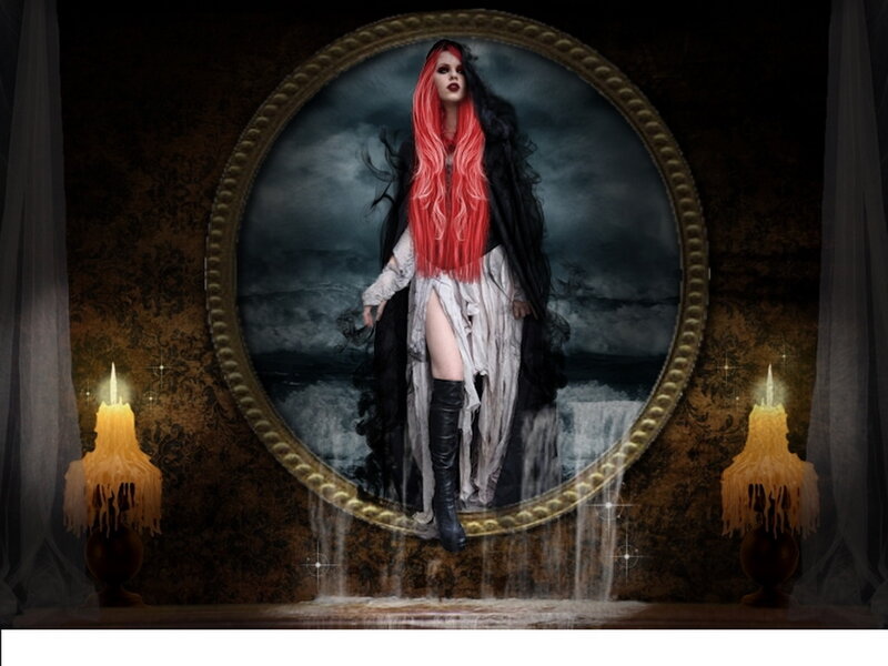 Woman with Red Hair — Dramatic, Night, Digital Art, Candles