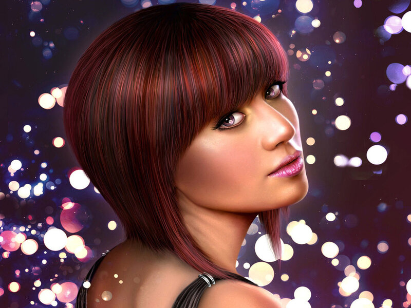 Woman with Red Hair — Dramatic, Night, Digital Art, Eyes, Background