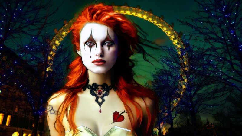 Woman with Red Hair — Dramatic, Night, Digital Art, Ferris Wheel