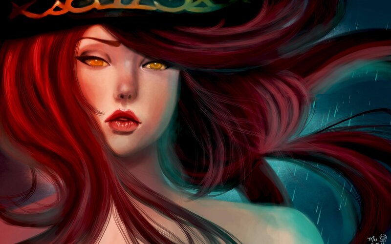 Woman with Red Hair — Dramatic, Night, Digital Art, Hat