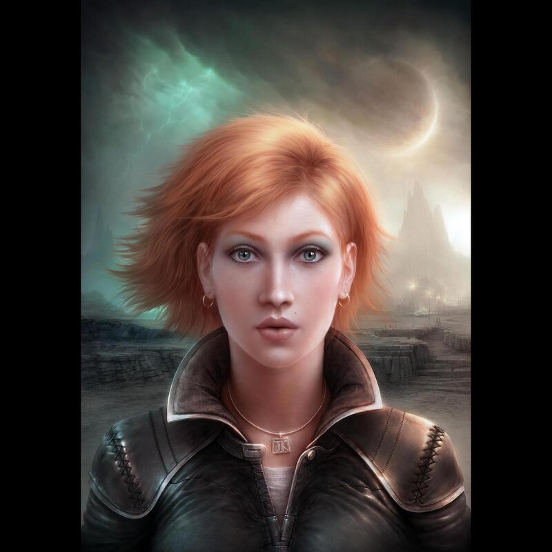 Woman with Red Hair — Dramatic, Night, Digital Art, Jacket