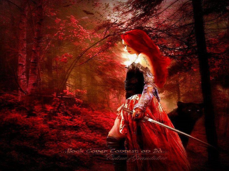 Woman with Red Hair — Dramatic, Night, Digital Art, Sword, Black Panther