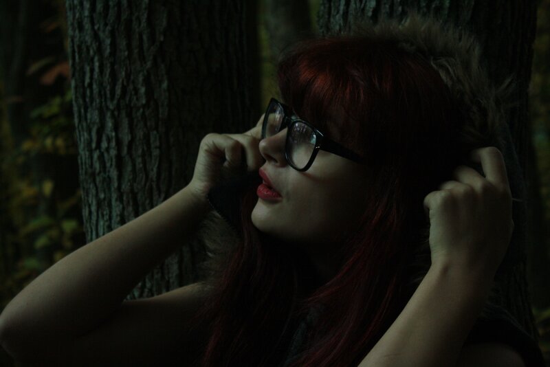 Woman with Red Hair — Dramatic, Night, Photograph, Glasses