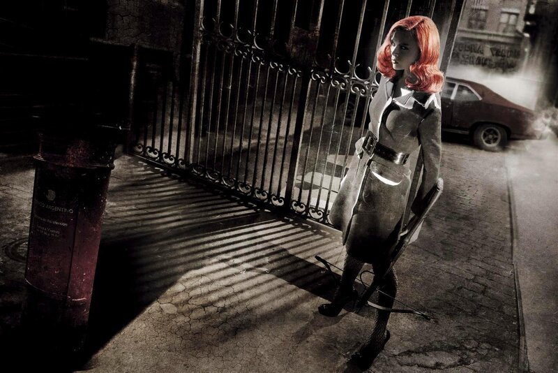 Woman with Red Hair — Dramatic, Night, Photograph, Gun