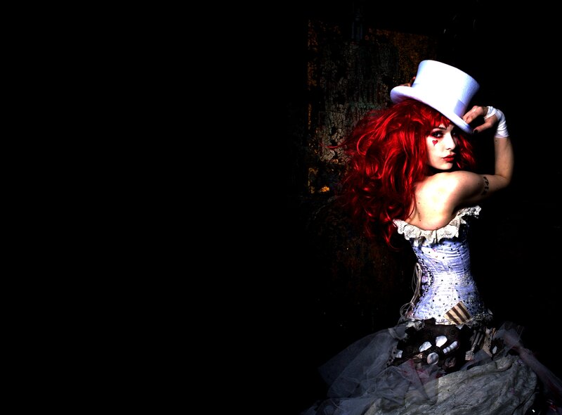 Woman with Red Hair — Dramatic, Night, Photograph, Top Hat