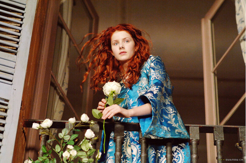 Woman with Red Hair — Dramatic, Night, Photograph, White Rose