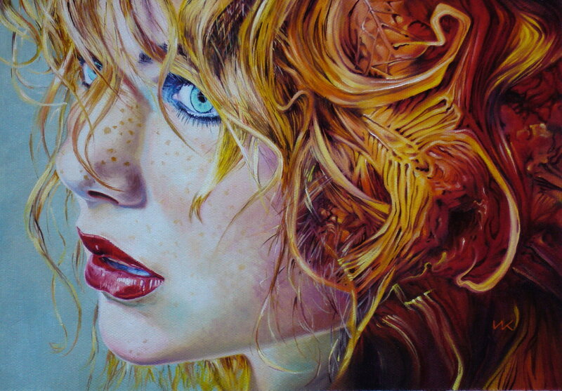 Woman with Red Hair — Dramatic, Painting, Blue Eyes