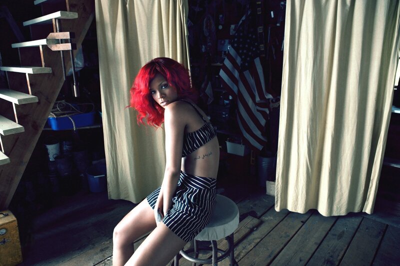 Woman with Red Hair — Dramatic, Photograph, American Flag