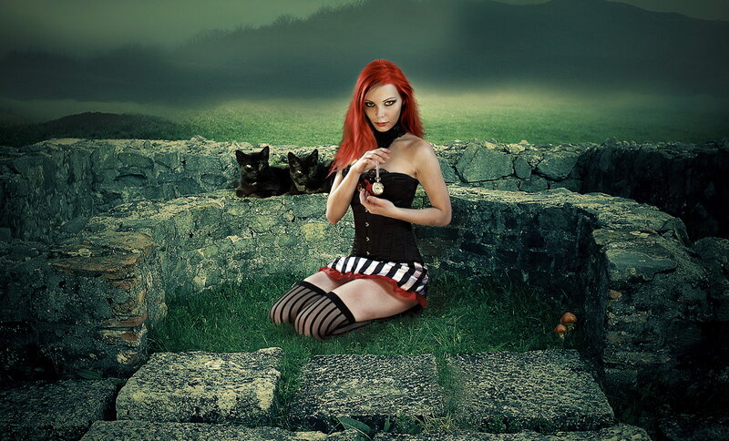 Woman with Red Hair — Dramatic, Photograph, Black Cats