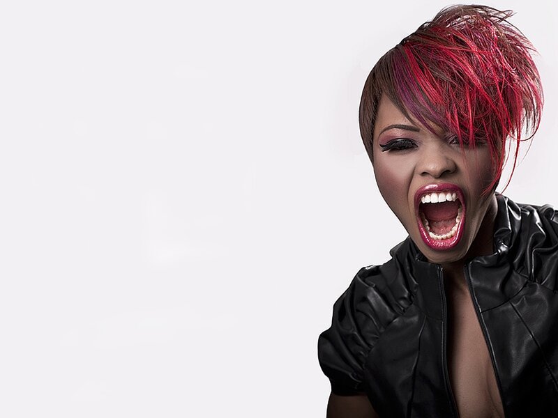 Woman with Red Hair — Dramatic, Photograph, Black Jacket