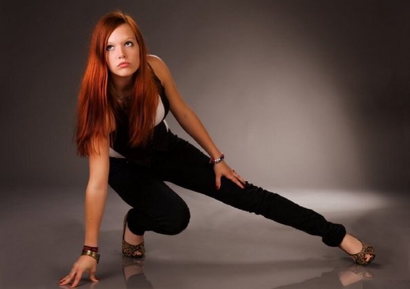 Woman with Red Hair — Dramatic, Photograph, Black Pants