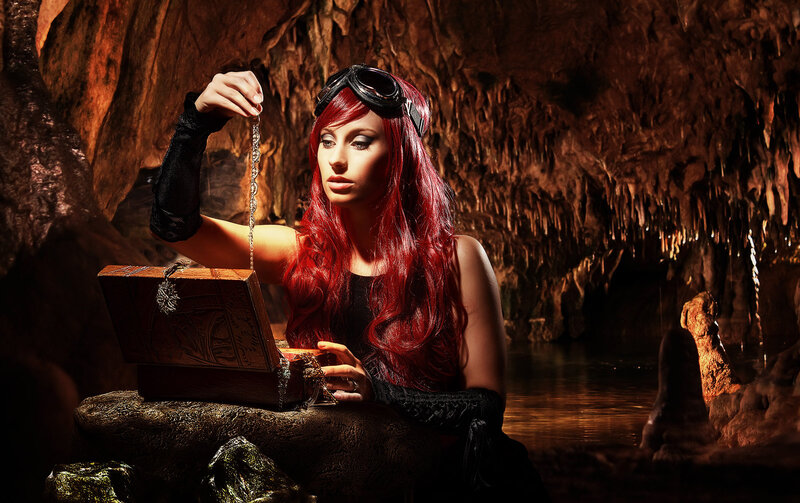 Woman with Red Hair — Dramatic, Photograph, Cave