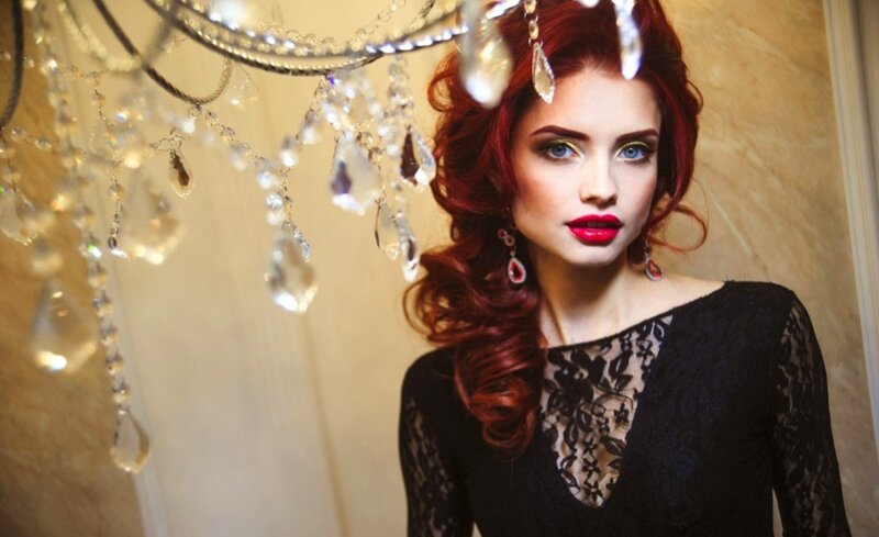 Woman with Red Hair — Dramatic, Photograph, Chandelier