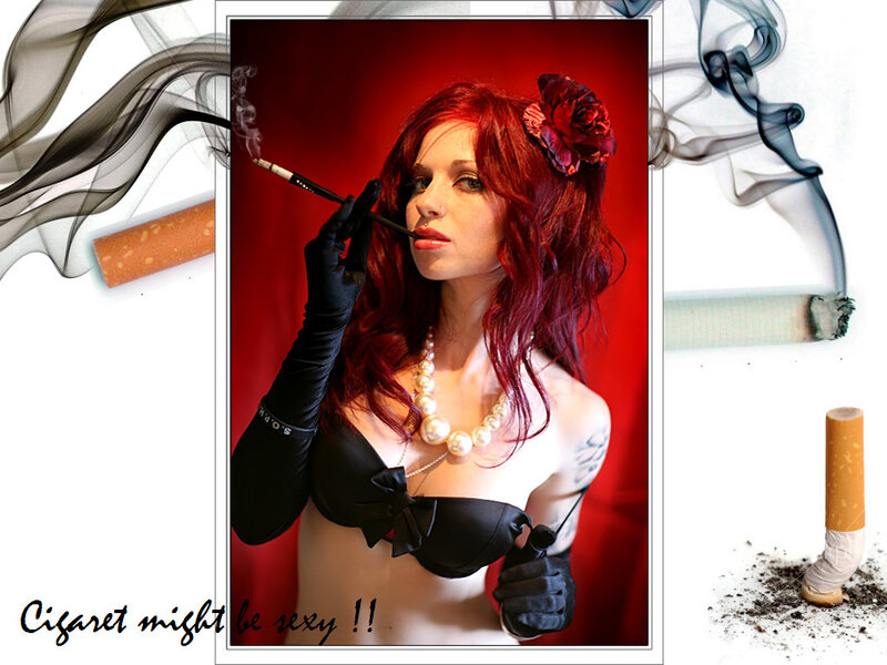Woman with Red Hair — Dramatic, Photograph, Cigarette