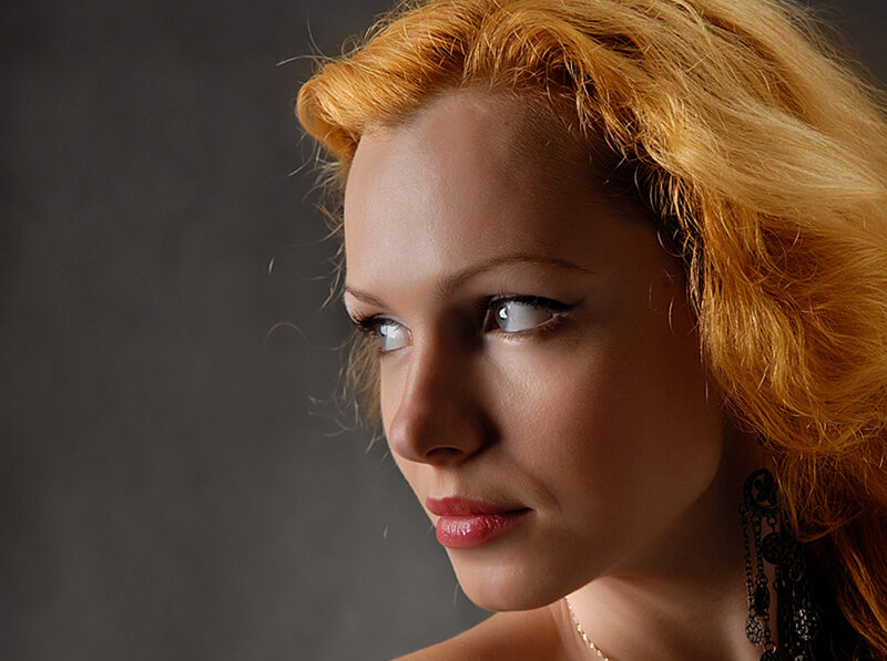 Woman with Red Hair — Dramatic, Photograph, Earring, Necklace