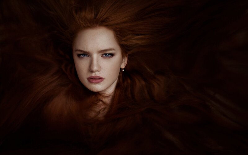 Woman with Red Hair — Dramatic, Photograph, Eyes, Earring