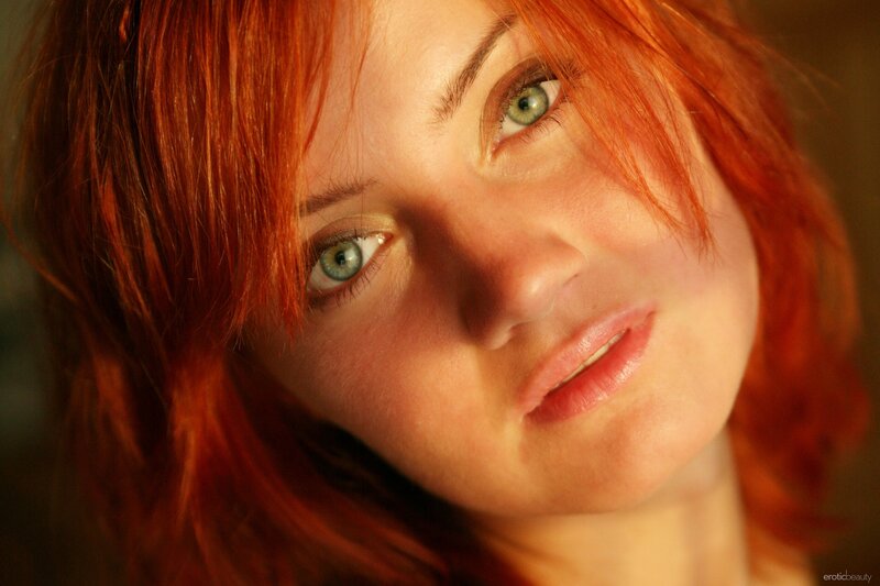 Woman with Red Hair — Dramatic, Photograph, Eyes, Face, Green