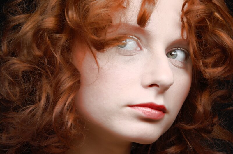 Woman with Red Hair — Dramatic, Photograph, Eyes, Face, White