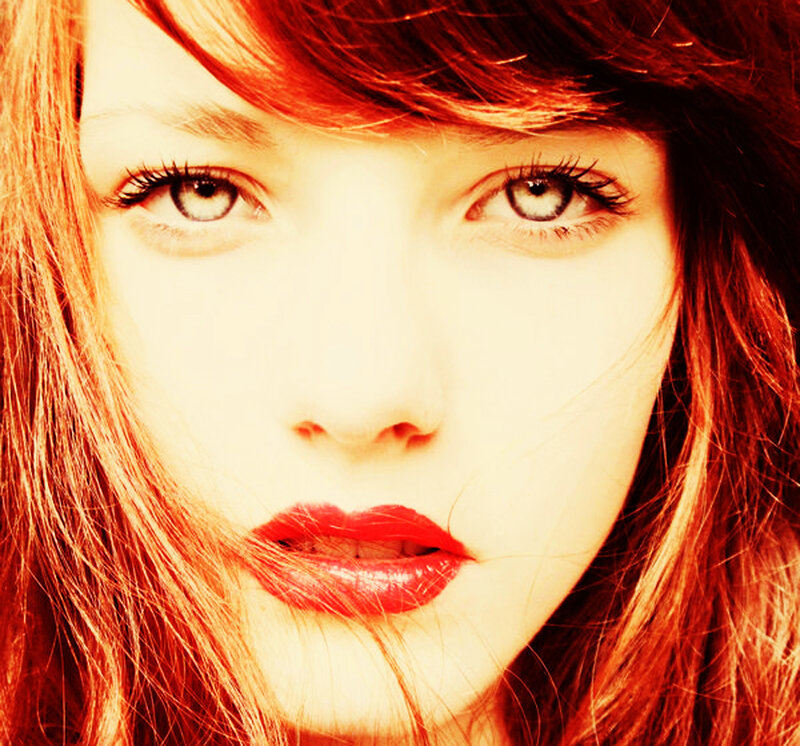 Woman with Red Hair — Dramatic, Photograph, Eyes, Lips, Yellow