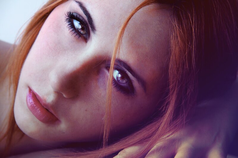 Woman with Red Hair — Dramatic, Photograph, Eyes, Purple