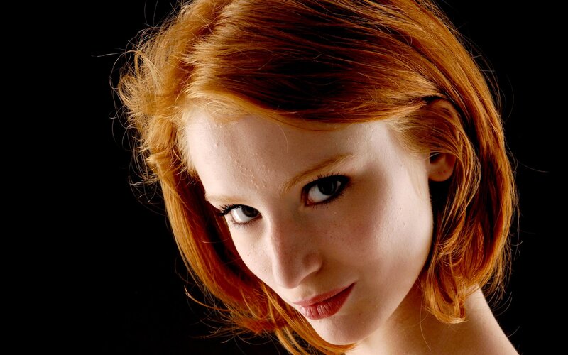 Woman with Red Hair — Dramatic, Photograph, Face, Eyes, Black